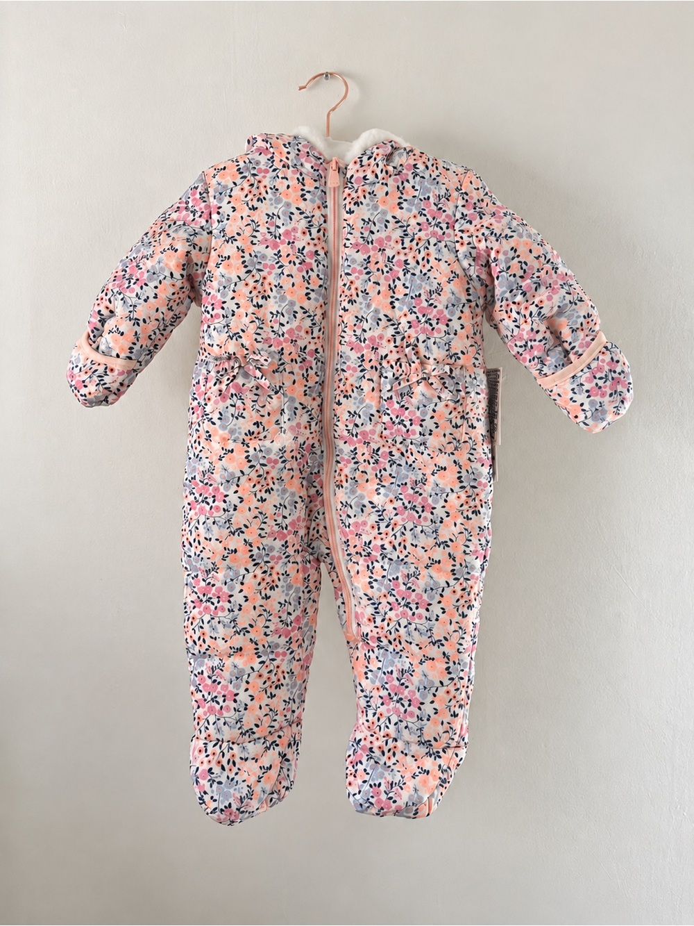 NWT Kensie Girl Floral Baby Snowsuit 6–9M Pink Quilted Winter Coat Pram Onesie